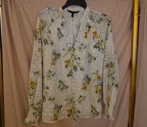 White House Black Market Floral Blouse - Yellow and Green